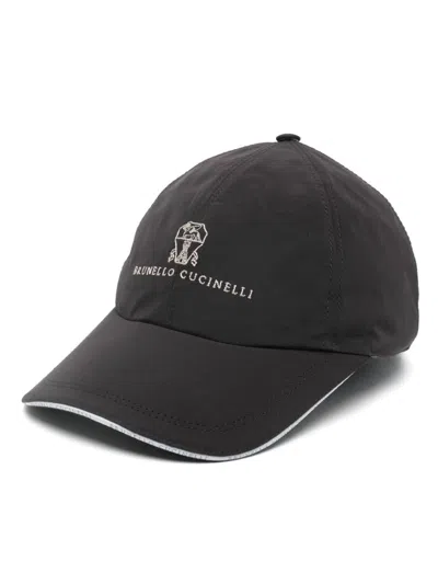 Brunello Cucinelli Men Water-repellent Microfibre Baseball Cap With Embroidered Logo In Blue