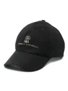 Brunello Cucinelli Baseball Cap In Garment-dyed Twisted Cotton Gabardine With Embroidered Logo In Black