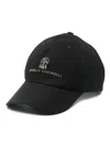 Brunello Cucinelli Baseball Cap In Garment-dyed Twisted Cotton Gabardine With Embroidered Logo In Black