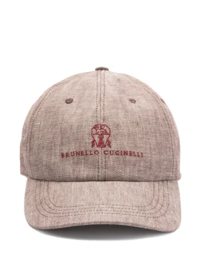Brunello Cucinelli Logo-embroidered Cap In Brown