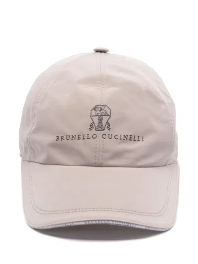 Brunello Cucinelli Logo-embroidered Cap In Neutrals