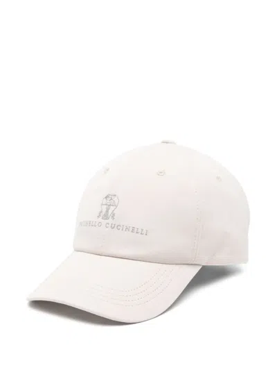 Brunello Cucinelli Logo-embroidered Cap In Neutrals