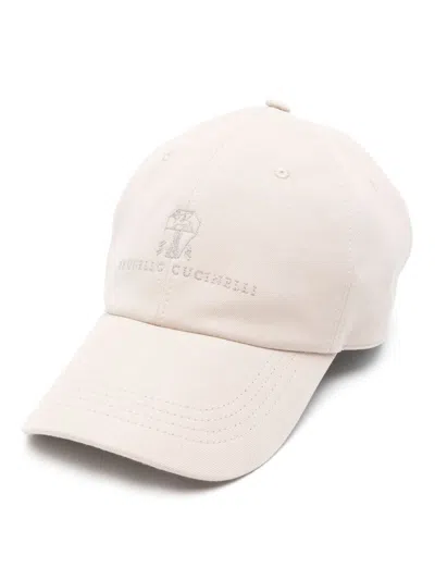 Brunello Cucinelli Logo-embroidered Cap In Neutrals