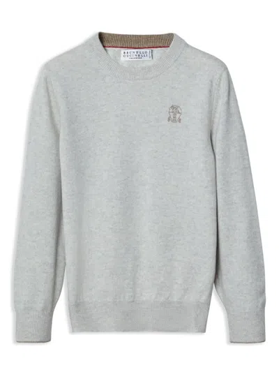 Brunello Cucinelli Kids' Logo-embroidered Cashmere Jumper In White