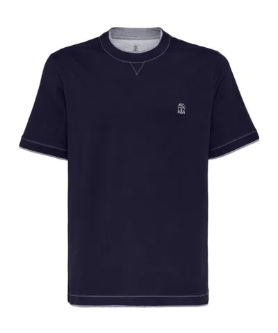 Brunello Cucinelli Logo-embroidered Contrast-trim T-shirt In Multicolor