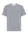 Brunello Cucinelli Logo-embroidered Contrast-trim T-shirt In Gray