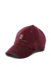 Brunello Cucinelli Logo-embroidered Corduroy Cap In Burgundy