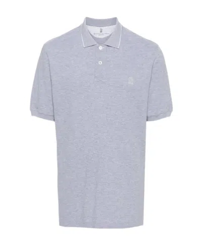 Brunello Cucinelli Logo-embroidered Cotton Polo Shirt In Gray