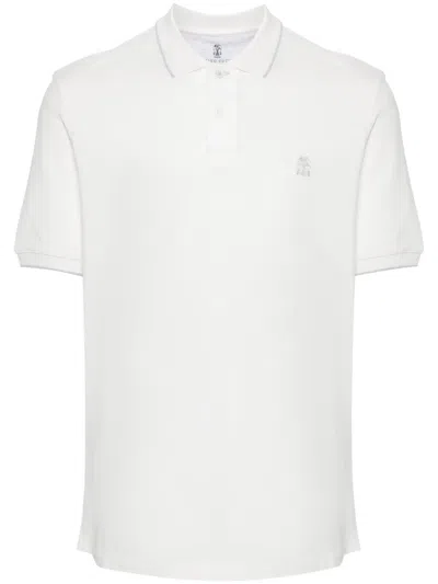 Brunello Cucinelli Logo-embroidered Cotton Polo Shirt In White
