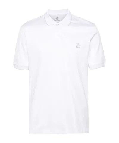 Brunello Cucinelli Logo-embroidered Cotton Polo Shirt In White