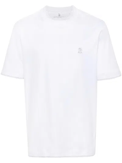 Brunello Cucinelli Embroidered-logo Cotton T-shirt In White