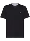 Brunello Cucinelli Logo Crew Neck Cotton T-shirt With Contrast Trim In Black