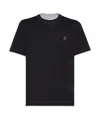 Brunello Cucinelli Short-sleeved Crew Neck T-shirt With Contrasting Stitching In Black