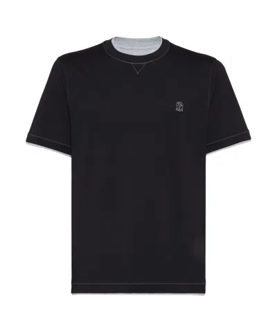 BRUNELLO CUCINELLI BRUNELLO CUCINELLI LOGO EMBROIDERED LAYERED T-SHIRT