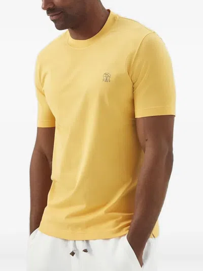 Brunello Cucinelli Logo-embroidered Cotton T-shirt In Yellow