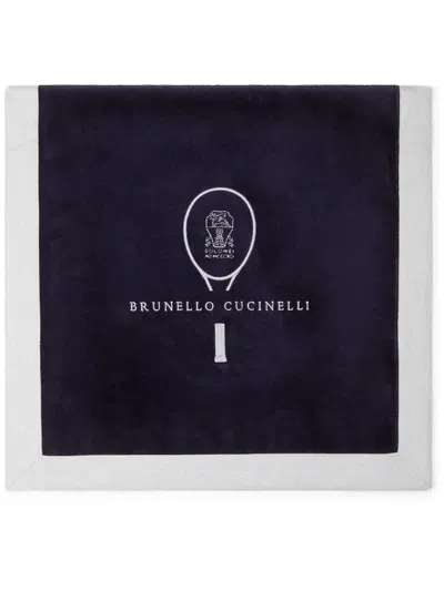 Brunello Cucinelli Logo-embroidered Cotton Towel (85cm X 44cm) In Blue