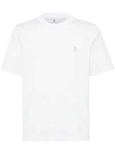 Brunello Cucinelli Logo-embroidered Crew-neck T-shirt In White