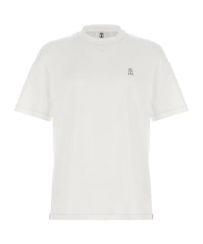 BRUNELLO CUCINELLI BRUNELLO CUCINELLI LOGO EMBROIDERED CREWNECK T-SHIRT