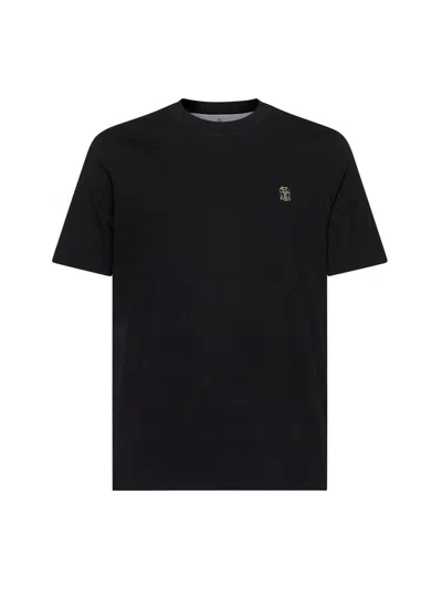 Brunello Cucinelli Logo Embroidered Crewneck T-shirt In Nero Tp