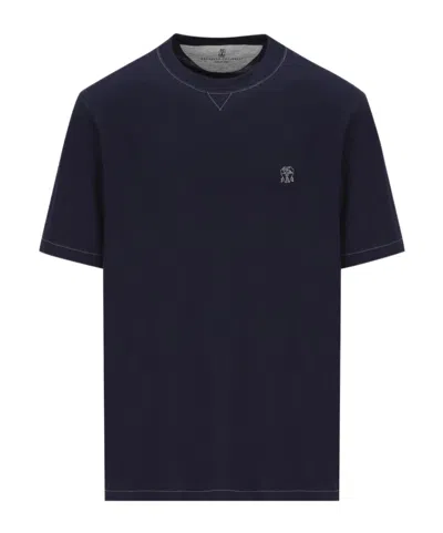 BRUNELLO CUCINELLI BRUNELLO CUCINELLI LOGO EMBROIDERED CREWNECK T-SHIRT