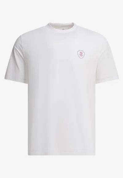 Brunello Cucinelli Logo Embroidered Crewneck T-shirt In White