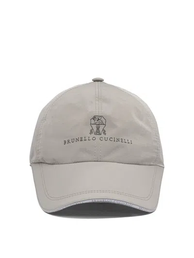 Brunello Cucinelli Lightweight Techno Fabric Cap With Tennis Print Hats In Gray