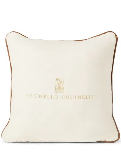 Brunello Cucinelli Logo-embroidered Cushion In White