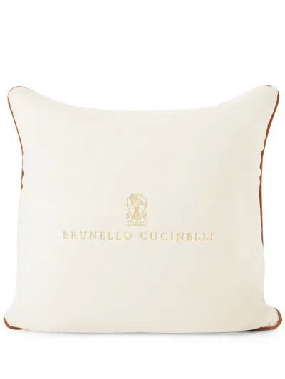 Brunello Cucinelli Logo-embroidered Cushion In White