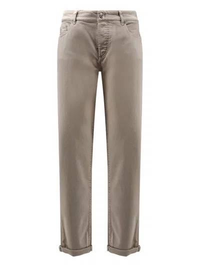 Brunello Cucinelli Logo-embroidered Five-pockets Trousers In Neutral