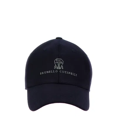 Brunello Cucinelli Logo-embroidered Flannel Cap In Black