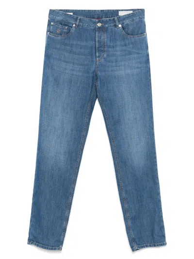 Brunello Cucinelli Logo-embroidered Jeans In Blue