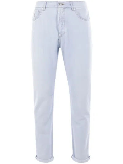 Brunello Cucinelli Logo-embroidered Jeans In Blue