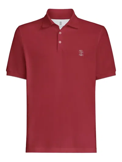Brunello Cucinelli Classic Cotton Polo Shirt With Embroidered Logo In Red