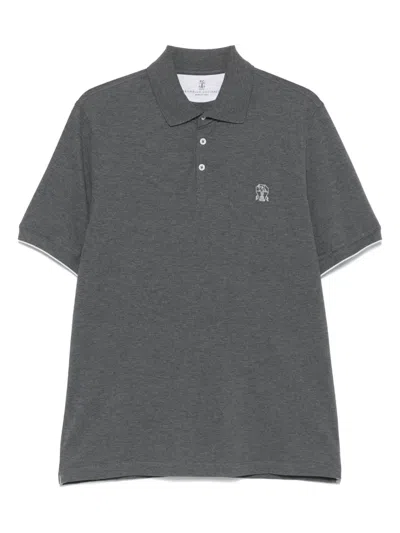 Brunello Cucinelli Logo-embroidered Polo Shirt In Gray