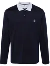 Brunello Cucinelli Logo Embroidered Long-sleeved Polo Shirt In Blue