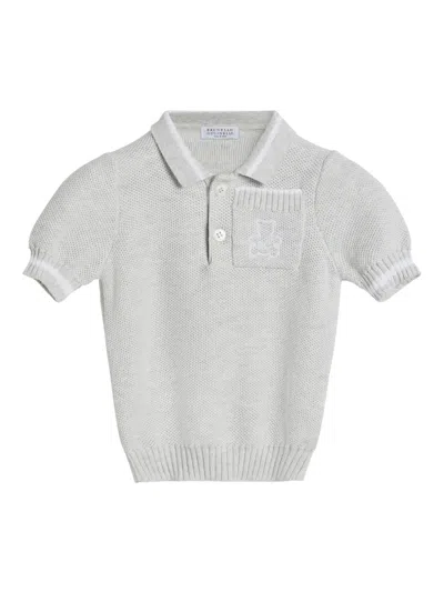 Brunello Cucinelli Babies' Logo-embroidered Polo Shirt In Grey