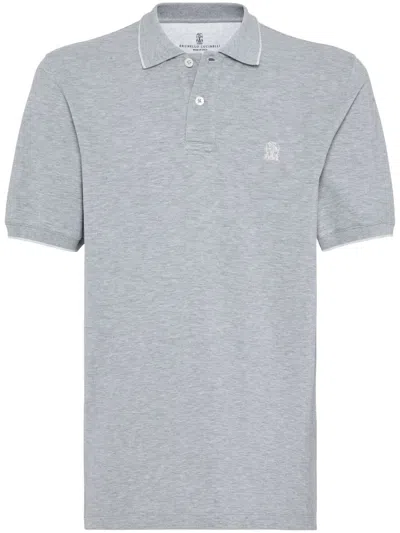 Brunello Cucinelli Logo-embroidered Polo Shirt In Grey