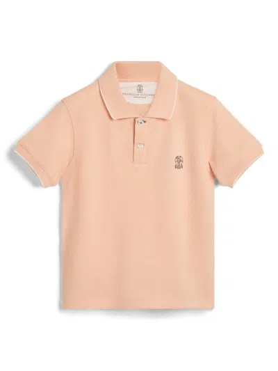 Brunello Cucinelli Kids' Logo-embroidered Polo Shirt In Orange