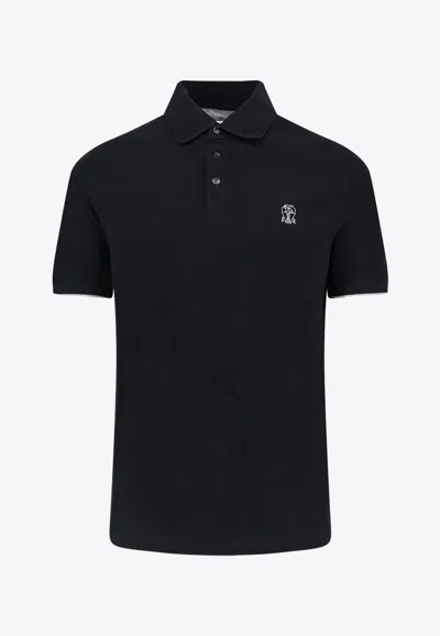 Brunello Cucinelli Logo-embroidered Polo T-shirt In Black