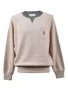Brunello Cucinelli Logo-embroidered Raglan-sleeve Sweater In Neutral