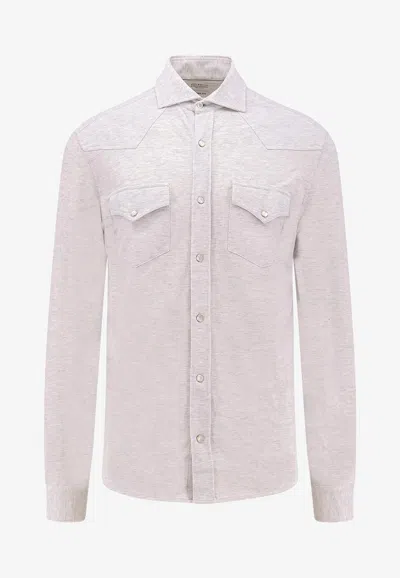 BRUNELLO CUCINELLI LOGO-EMBROIDERED SHIRT