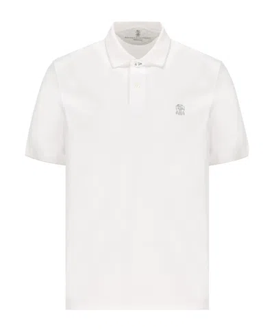 Brunello Cucinelli Embroidered-logo Polo Shirt In White