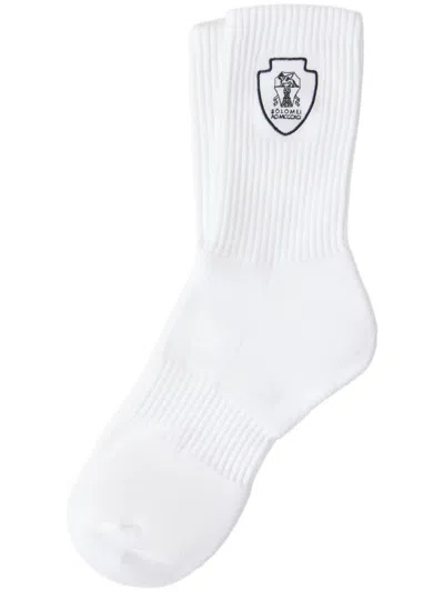 Brunello Cucinelli Logo-embroidered Socks In Blue