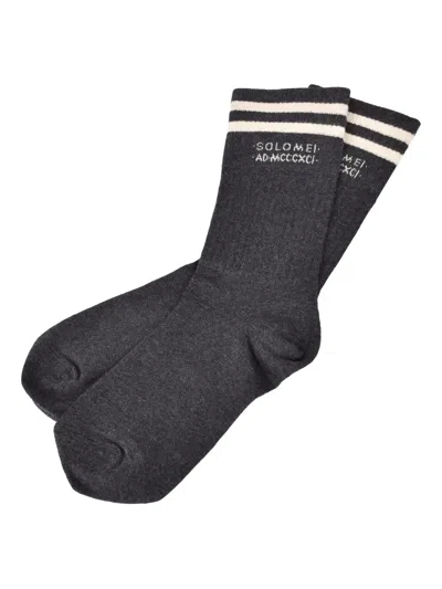 Brunello Cucinelli Logo-embroidered Socks In Gray