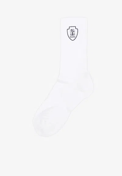 Brunello Cucinelli Logo Embroidered Socks In White