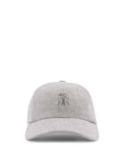 Brunello Cucinelli Logo-embroidered Cap In Grey