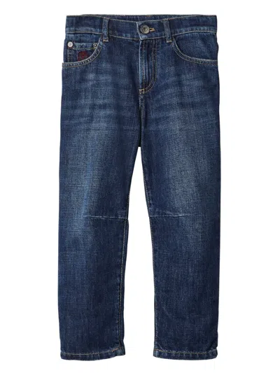 Brunello Cucinelli Kids' Logo-embroidered Straight-leg Jeans In Blue