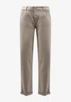 Brunello Cucinelli Logo-embroidered Five-pockets Trousers In Brown