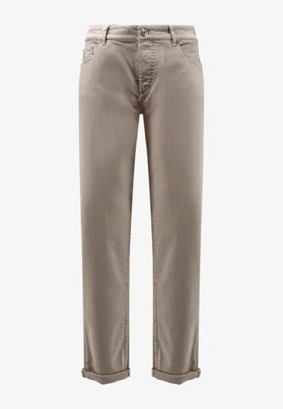 BRUNELLO CUCINELLI LOGO EMBROIDERED STRAIGHT-LEG PANTS