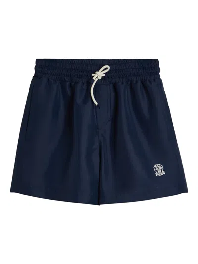 Brunello Cucinelli Kids' Logo-embroidered Swim Shorts In 蓝色